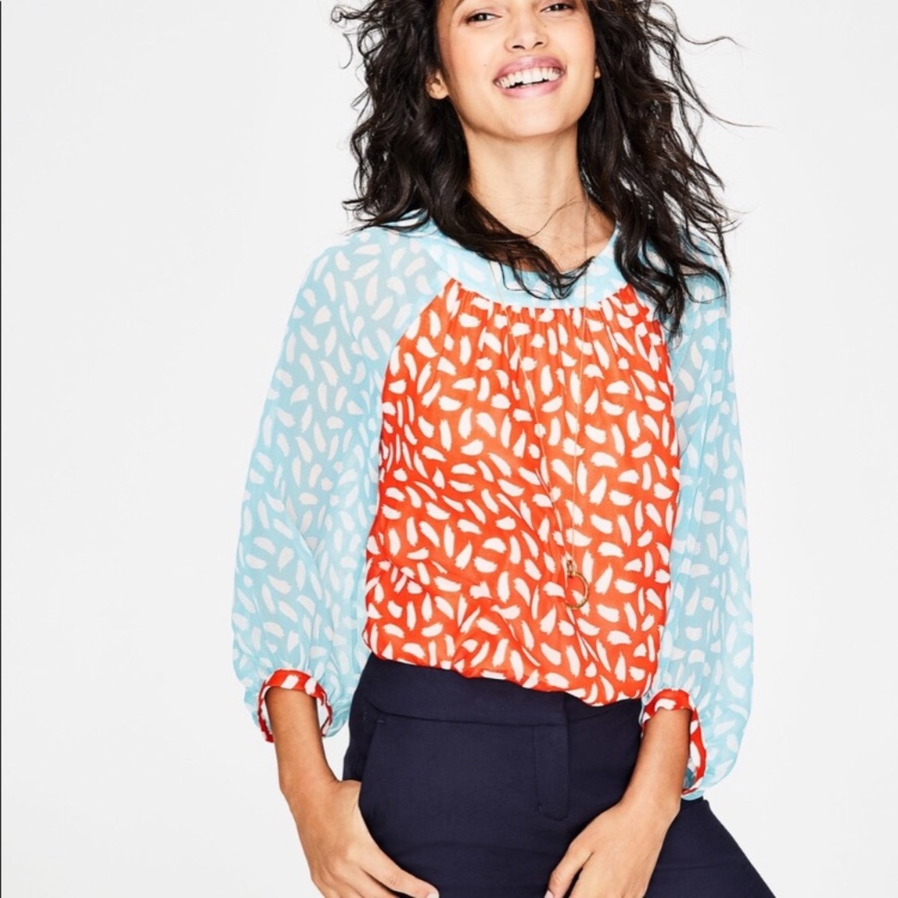 🆕 Boden Sylvie Blouse Blood Orange & Brush Stroke